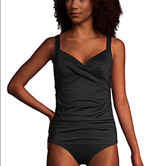 Land’s End V neck Wrap Standard size underwire adjust tankini Black Various - Picture 4 of 4